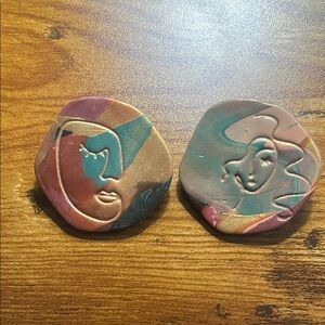 Abstract Face Clay Coasters